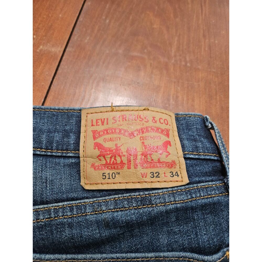 Levi's 510 Skinny Jeans Men's 32x34 Dark Wash Faded Distressed Denim - Picture 6 of 9